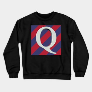 Old Glory Letter Q Dimensional Grey on Red and Blue Stripes Crewneck Sweatshirt